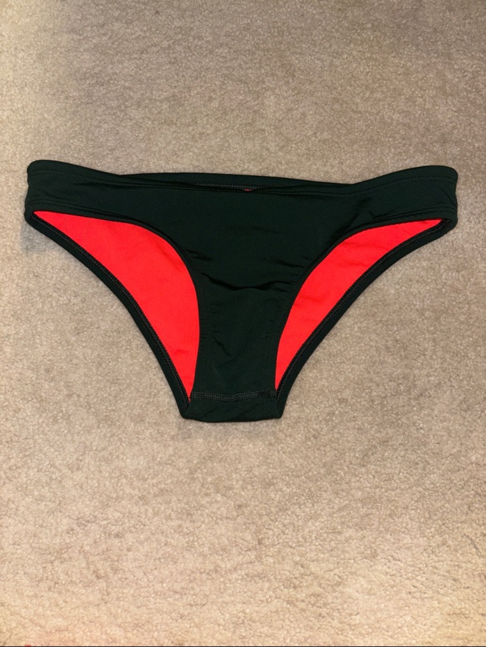 Jolyn Clothing Dark Green Bikini Bottom with Orange Insets